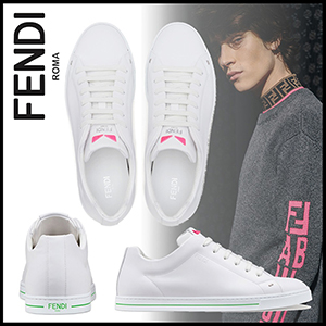 FENDI 19Pre-Fall ホワイトレザー 蛍光 ロートップ スニーカー 7E1075A7MAF16XK